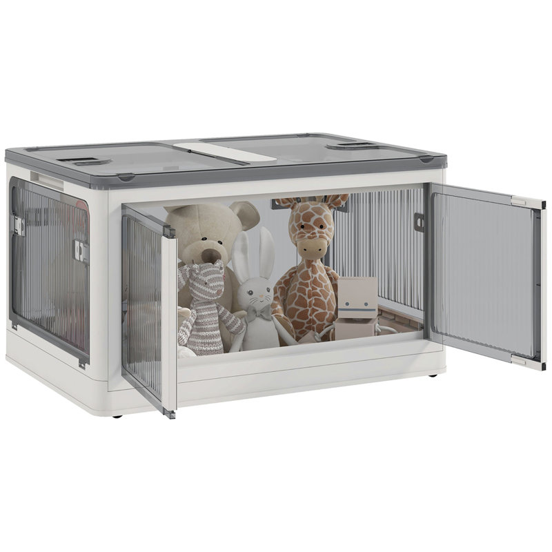 Bacs de rangement empilables avec couvercles, roues et pliables, Blanc