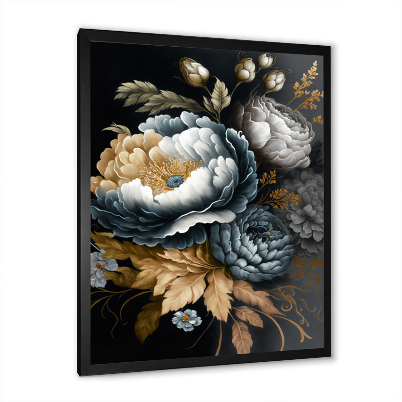 «Blue Blooming Bouquet I», impression sur toile, Cadre photo noir, H 20 po x l 12 po x P 1 po