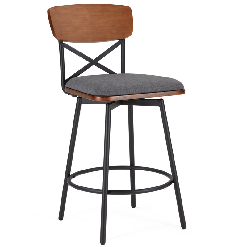 Jeremaiah Swivel Upholstered Counter Stool, Dark Gray/Fabric