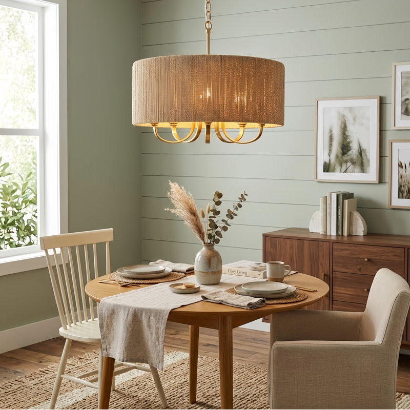 Stephane 5-Light 22" W Rattan Drum Chandelier