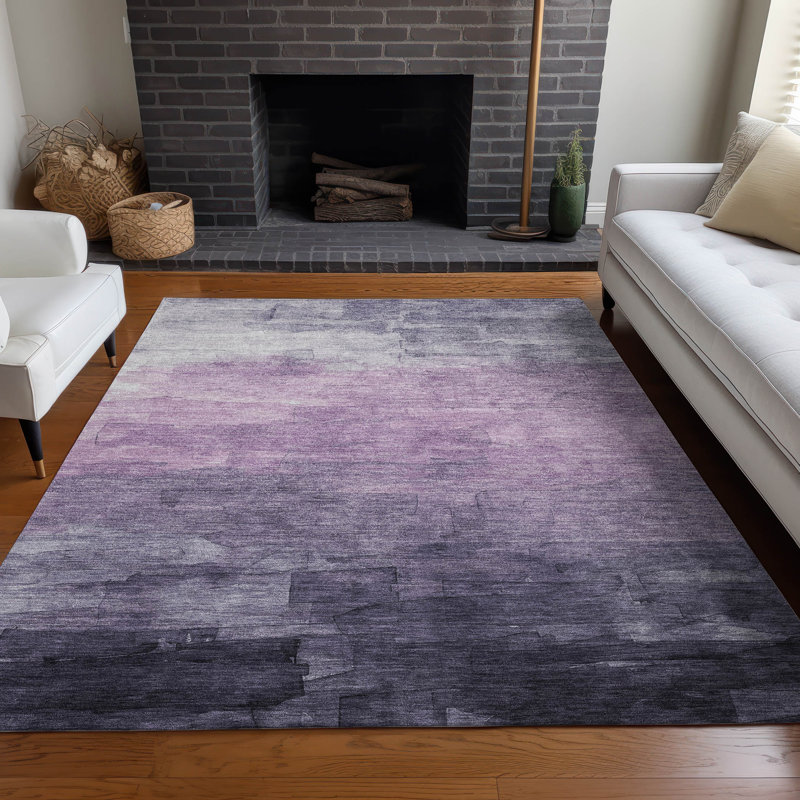 Addison Red and Purple Striped Synthetic Washable Rug 3' x 5'