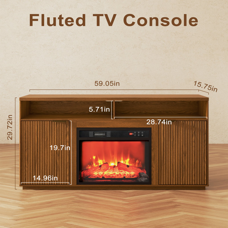 Meuble télé avec foyer Mordern 59 po x 15,75 po COCO DESIGN, Brun, Oui