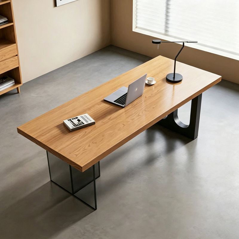 Bureau en bois massif clair et luxueux, H 29,52 po x l 62,99 po x P 27,55 po