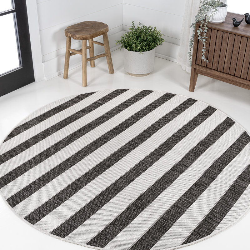 Tapis noir / crème Aveiro, Rond 6 pi 7 po