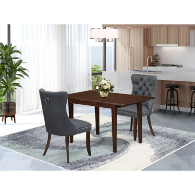 3 Piece Dining Set Consists of a Rectangle Kitchen Table with Removable leaf and 2 Upholstered Chairs, Mahogany