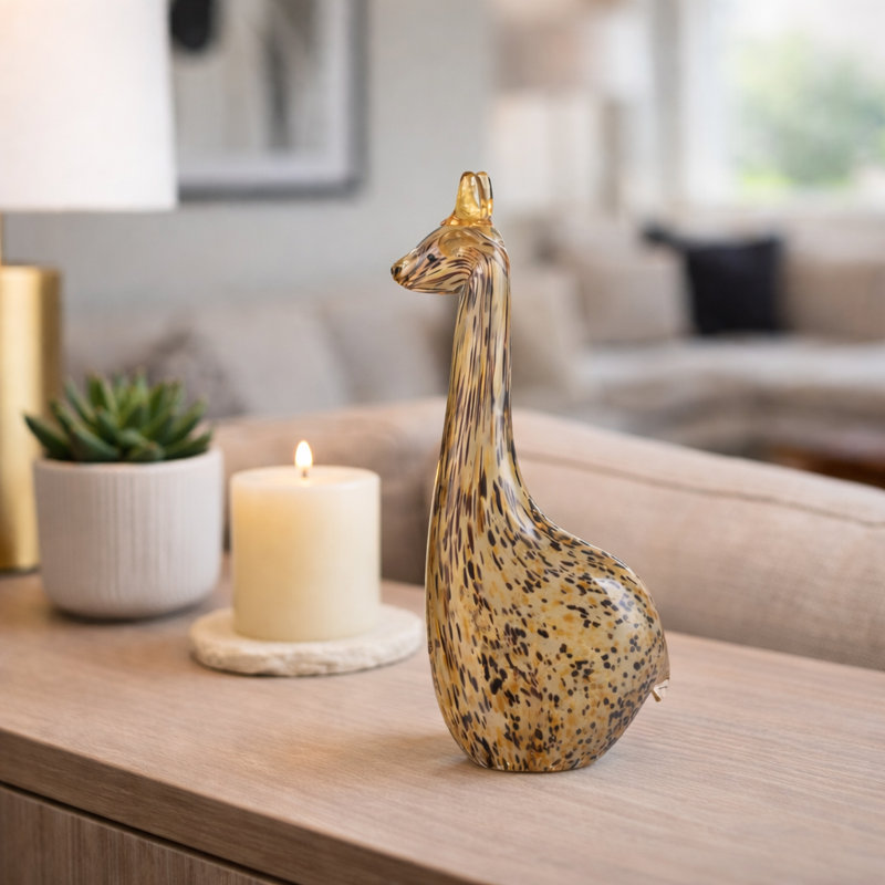Decorative Glass Giraffe Sculpture Figurine for Tabletop Home Decor - Modern Animal Accent for Living Room Shelf Decoration - Black & Brown