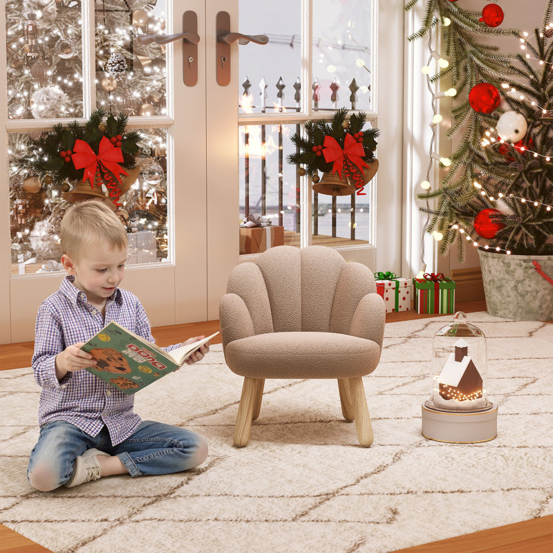 Flower Kids Chair With Solid Wood Legs, Khaki
