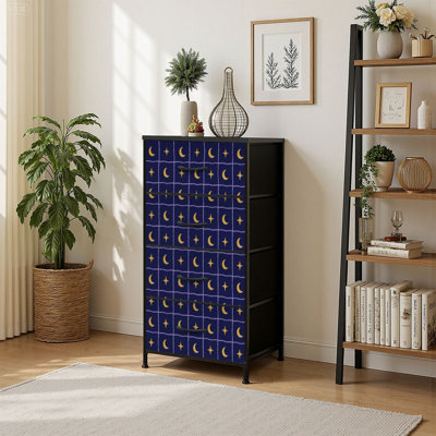 4 Drawer Vertical Storage Dresser Crescent Moon Star with Wood Top Fabric Pull Drawers