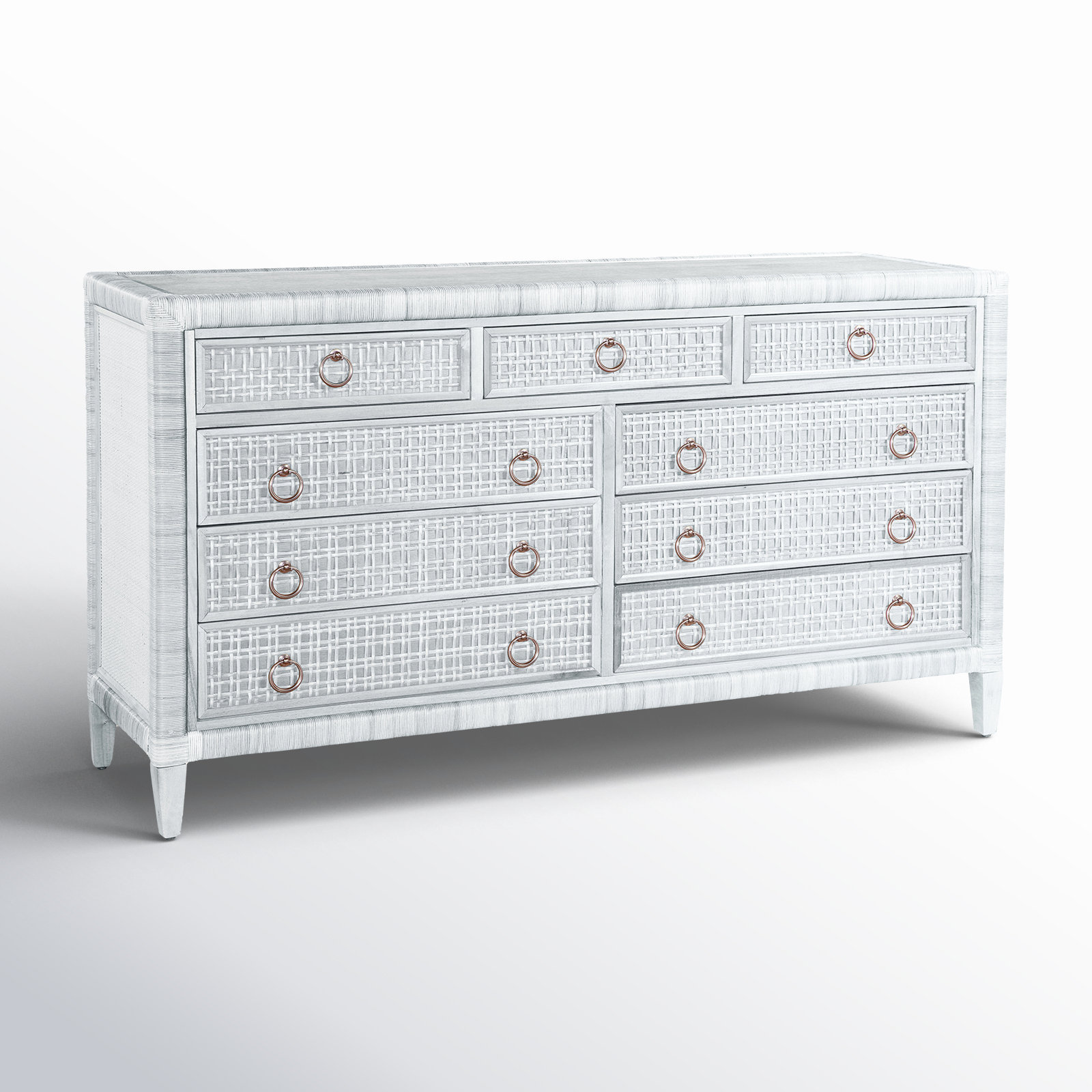 Monterey 9 Drawer 64'' W Dresser, Frost White, Yes, Satin Nickel