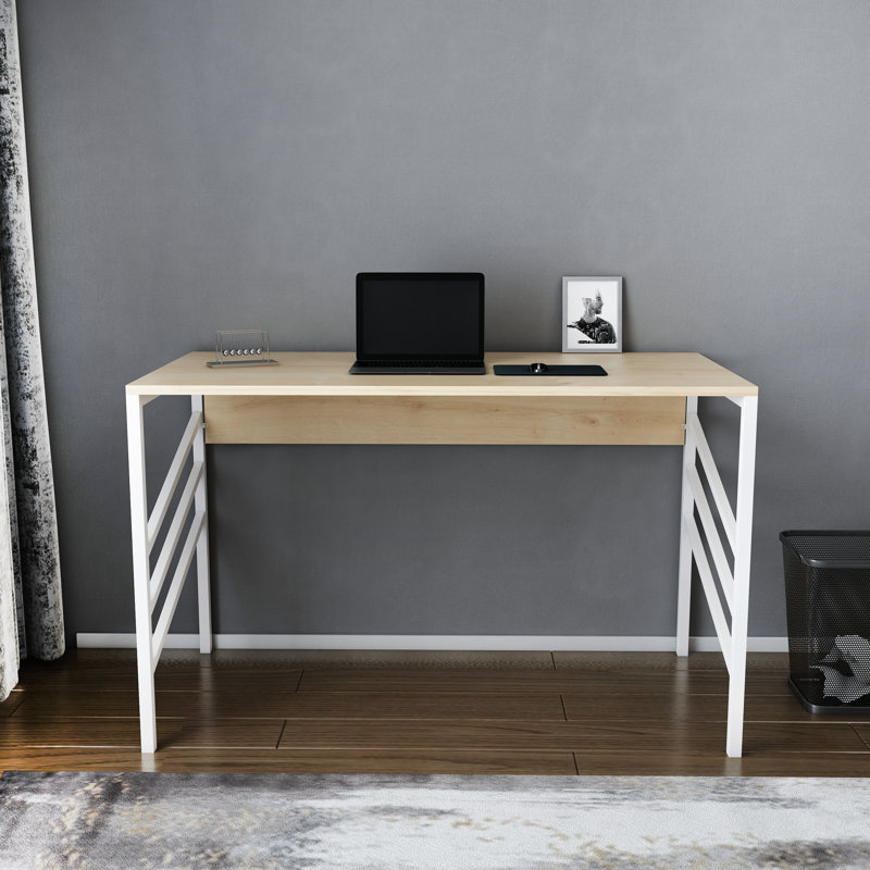 Metal Base Writing Desk, Brown/White