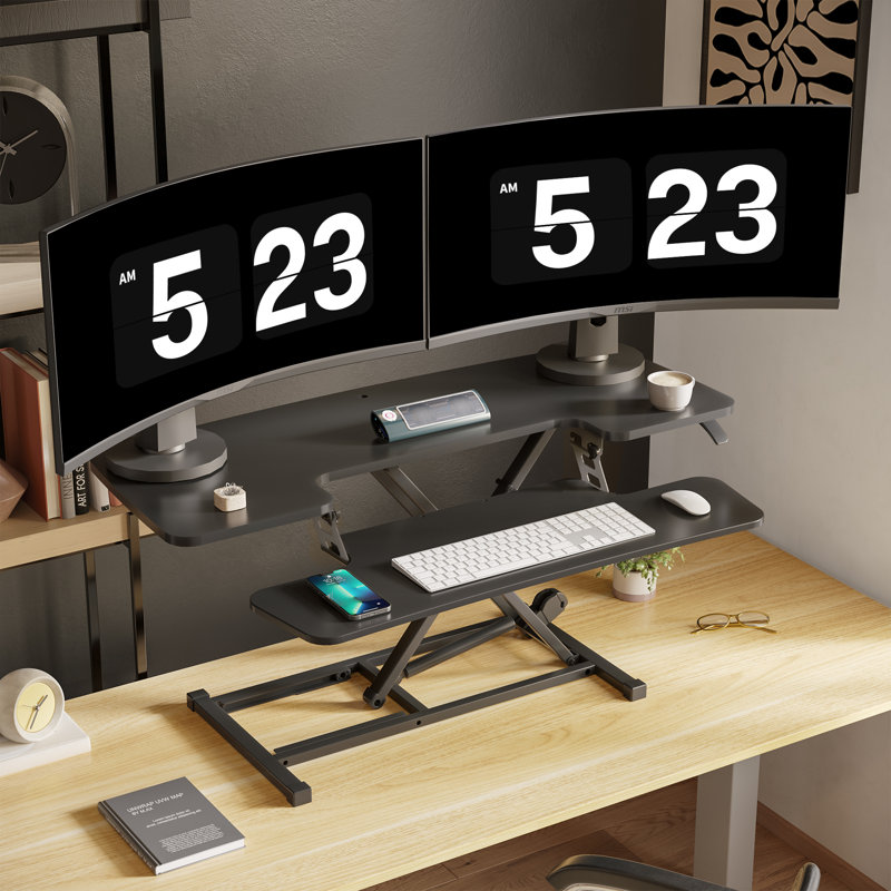 Convertisseur de bureau avec plateau à clavier amovible, H 19,7 po x l 42 po x P 24,1 po, Noir