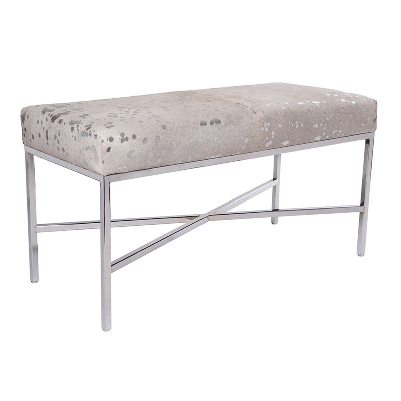 Upholstered Cowhide Bench, 19" H x 36" W x 12" D