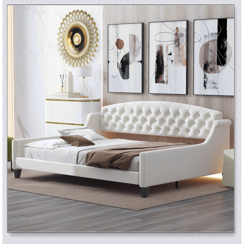 Modern Luxury Tufted Button Daybed, Beige, Full