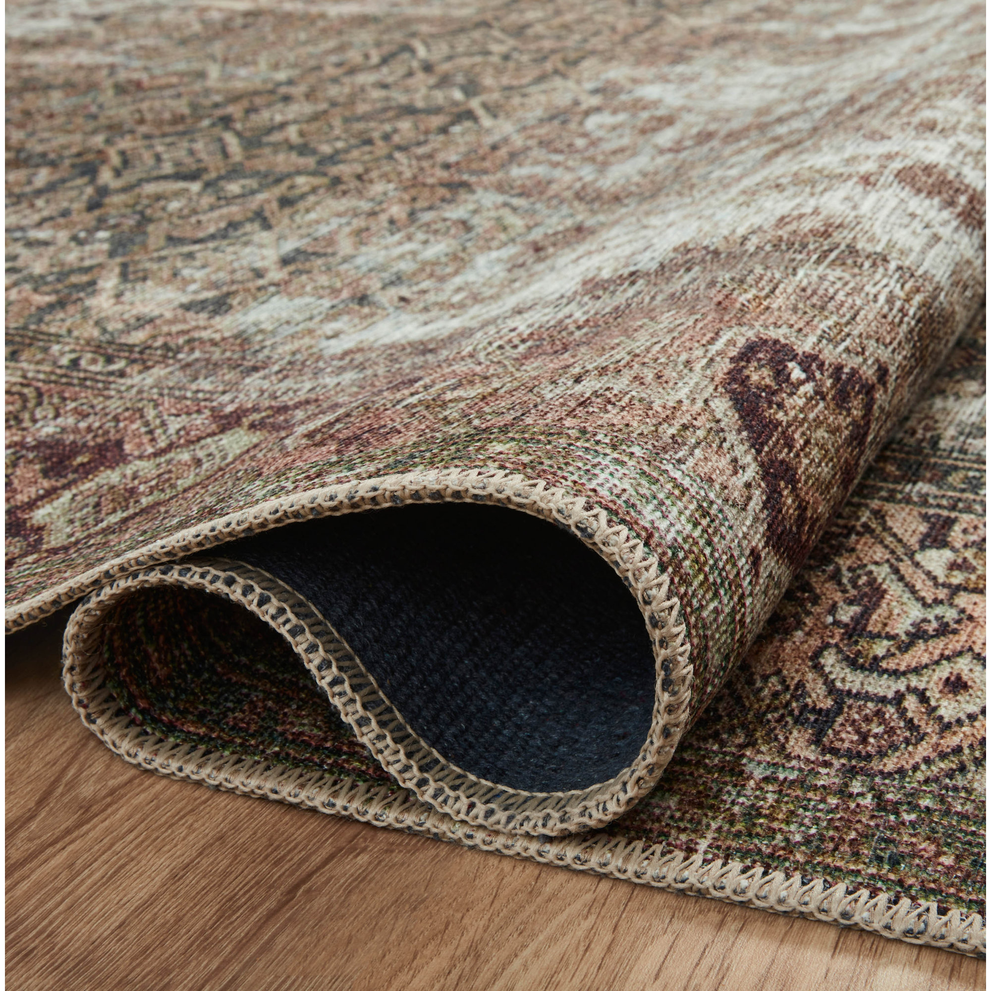 Georgie Oriental Moss/Salmon Area Rug, Square 1'6"