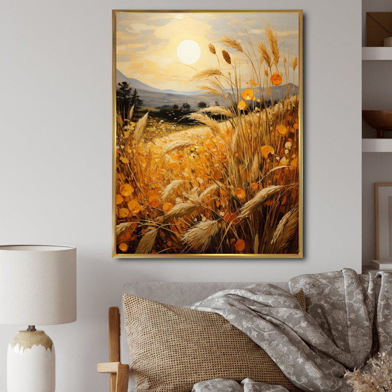 «Countryside Wheat Field of Gold II», reproduction sur toile, Cadre flottant doré, H 40 po x l 30 po x P 1,5 po