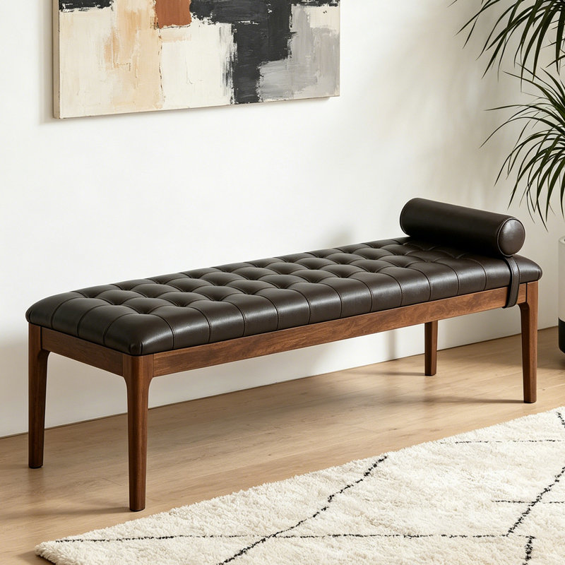 Banc rembourré en similicuir de 66 pouces, banc de bout pour chambre à coucher et garde-robe, Coffee