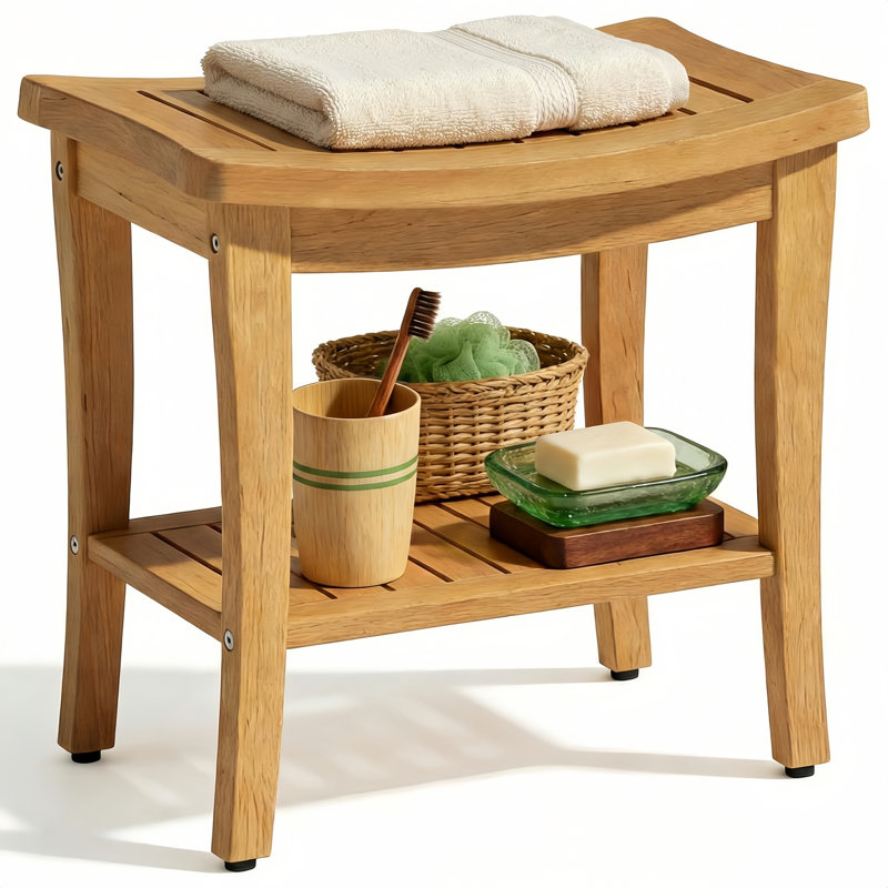  Tabouret de douche en teck l 20 po avec tablette de rangement Yardgrace