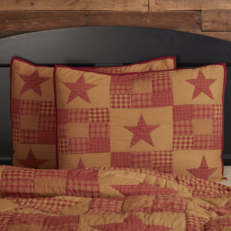 Burgundy and Tan Cotton Patchwork Star Standard Sham