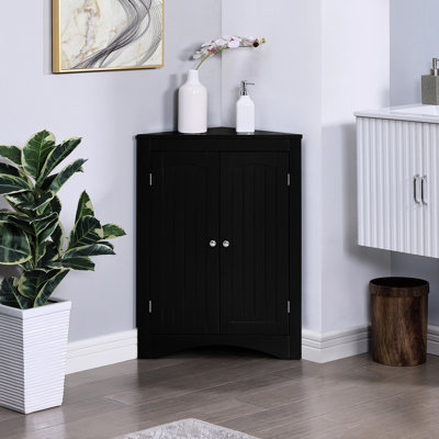 Black Storage Cabinet With - Drop Hardware For Bathroom And Living Room Corners, 24" Deep Kitchen, Room,