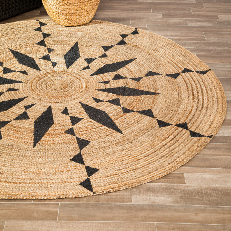 Tapis brun en jute tressé à la main Zinia, Rond 4 pi