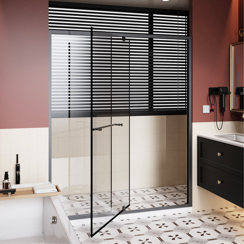60 In X 72 Pivot Shower Door, 1/4 Inch Tempered Glass With , Black Aluminum Frame, High - Quality Hinges And Handles, Reversible Mounting By Thick Glass, Stainless Steel Handle, Magnetic Seal For