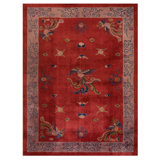 Antique Art Deco Chinese Allover Medallion Knotted Rug