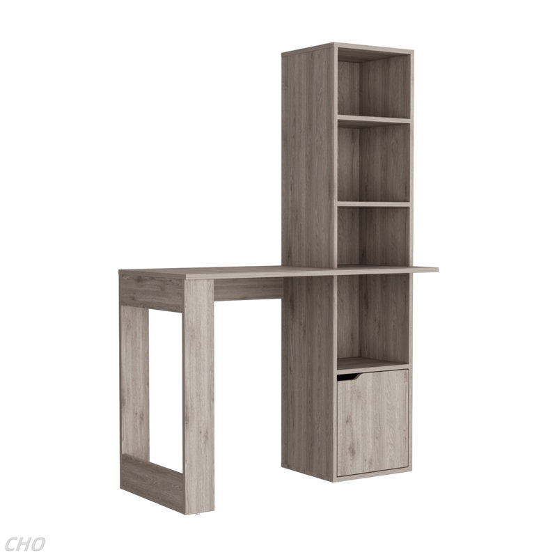 Computer Desk With Bookcase And Cabinet, Grey