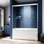 , Porte de baignoire en verre coulissante, baignoire semi-double en verre trempé transparent épais, poignées en acier inoxydable 304, rail supérieur épaissi, coulissante lisse, installation facile ronde, roulettes encastrées sécuritaires,