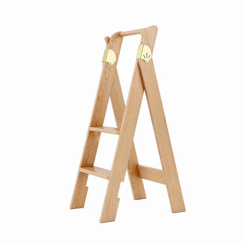 Escabeau en bois à 2 marches 43-1 / 2 "avec capacité de charge de 250 lb., Chêne rouge / laiton poli