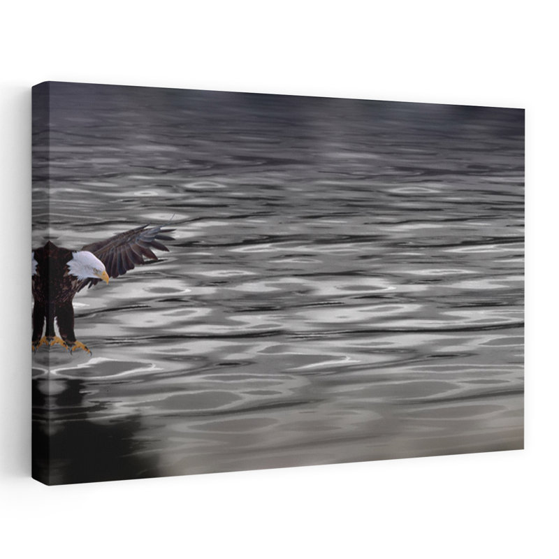 Aigle sur l'eau, art contemporain d'oiseau, H 16 po x l 24 po