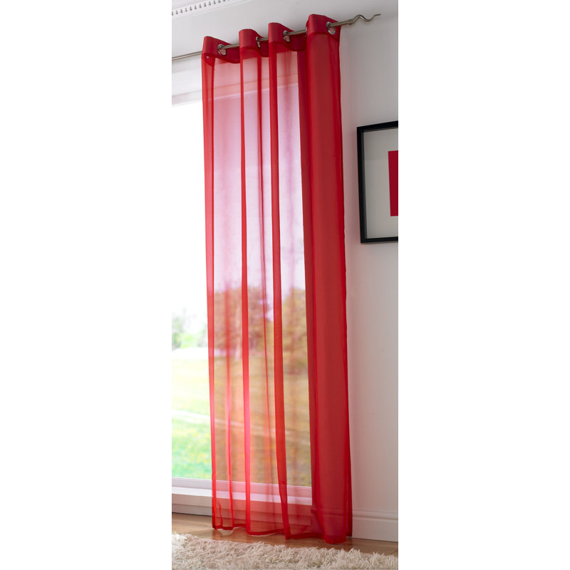 Jamie Eyelet Semi Sheer Curtain, 144cm Width x 137cm Drop, Red