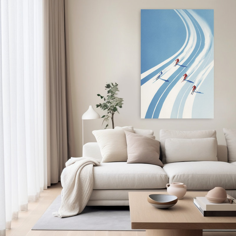«Downhill Ski Race», art contemporain de montagne, paysage abstrait, H 60 po x l 40 po