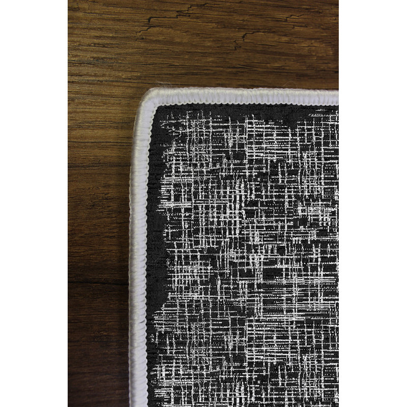 Premium Black Area Rug, 4.6 x 7.2 Feet | 100% Polyester, 650 g/m², 0.2 in Pile Height | Machine Washable, Antibacterial, Eco-Friendly, Non-Slip PVC Dot Underside | Stylish Addition for Living Room & Bedroom Décor