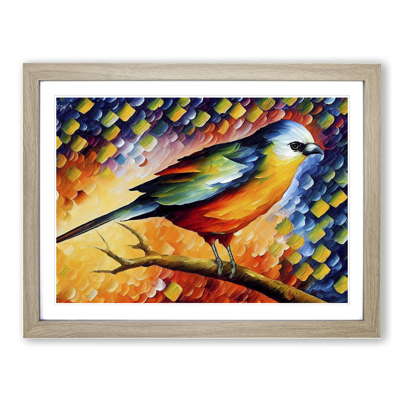 Bird Painting Vol.5 Abstract - Framed Print, 25cm H x 34cm W x 2cm D, Oak