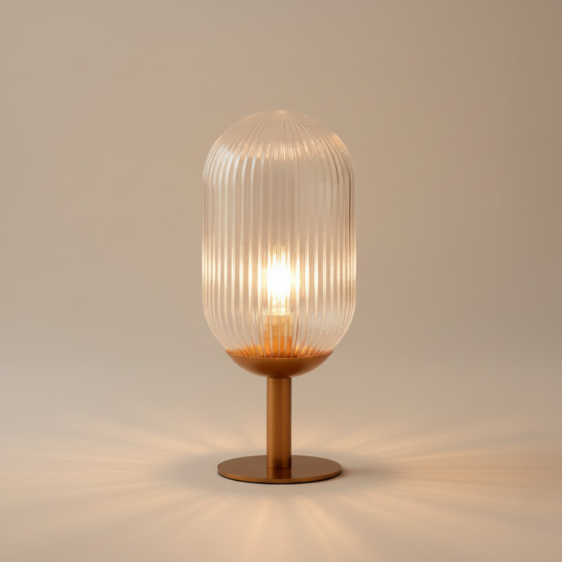 Bronze Ribbed Clear Glass Table Lamp