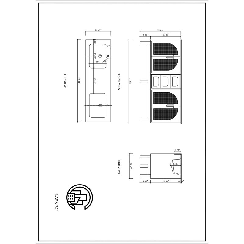 Nara 72" W Double Vanity, Yellow