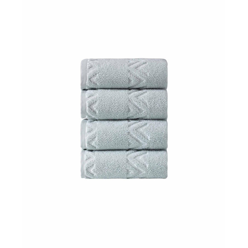 Ensemble de quatre serviettes de toilette géométriques turquoise en coton turc 27" x 54"