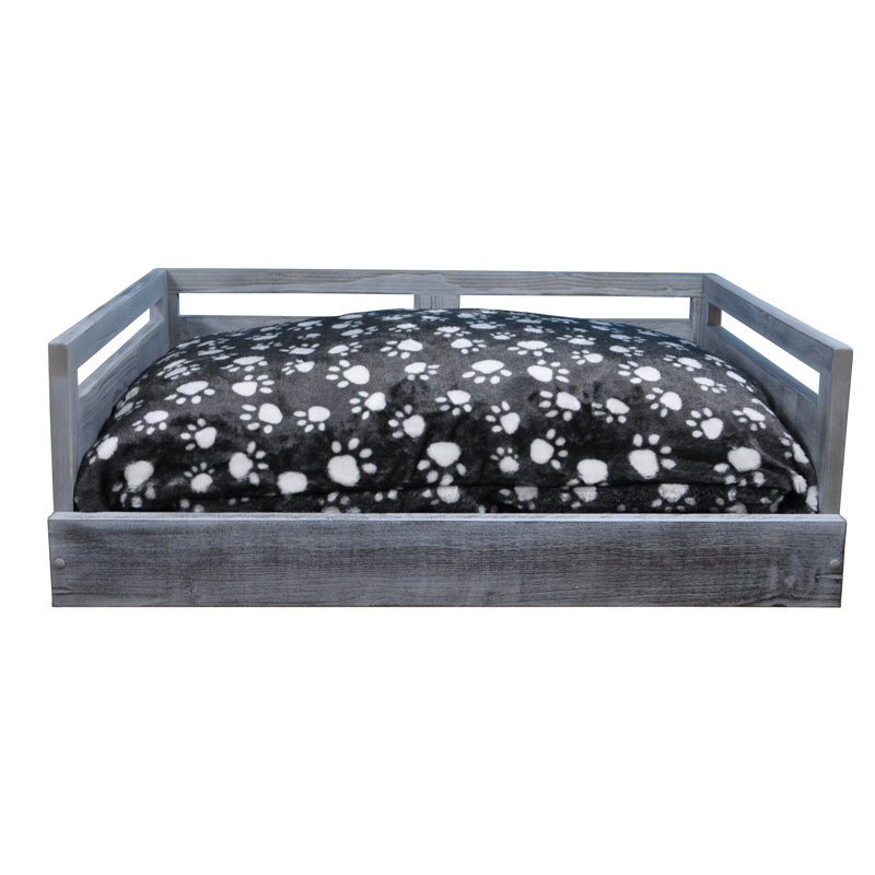 Medium Antique Gray Pine Wood Pet Sofa with Removable Cushion