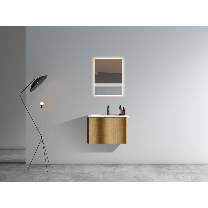 Bathroom Vanity With White Ceramic Sink, Oak, 24"