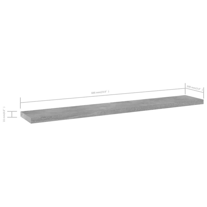 Adiy 4 Piece Wood Bracket Shelf, 1.5cm H x 60cm W x 10cm D, Concrete Grey