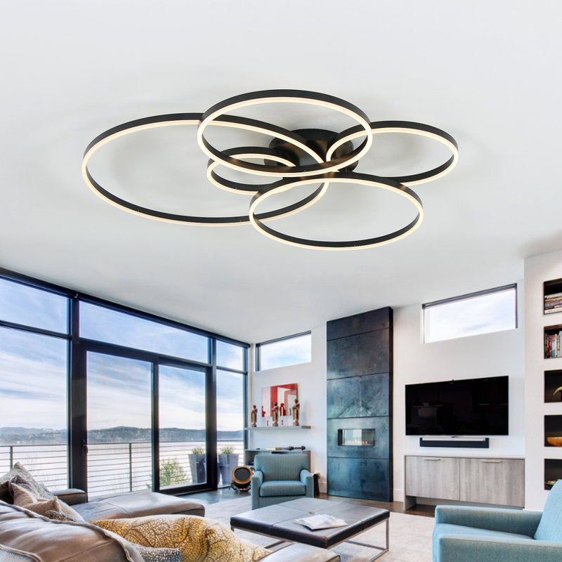6-Light Flush Mount with Remote Control, Black, 4.3" H x 47.2" W x 44.8" D