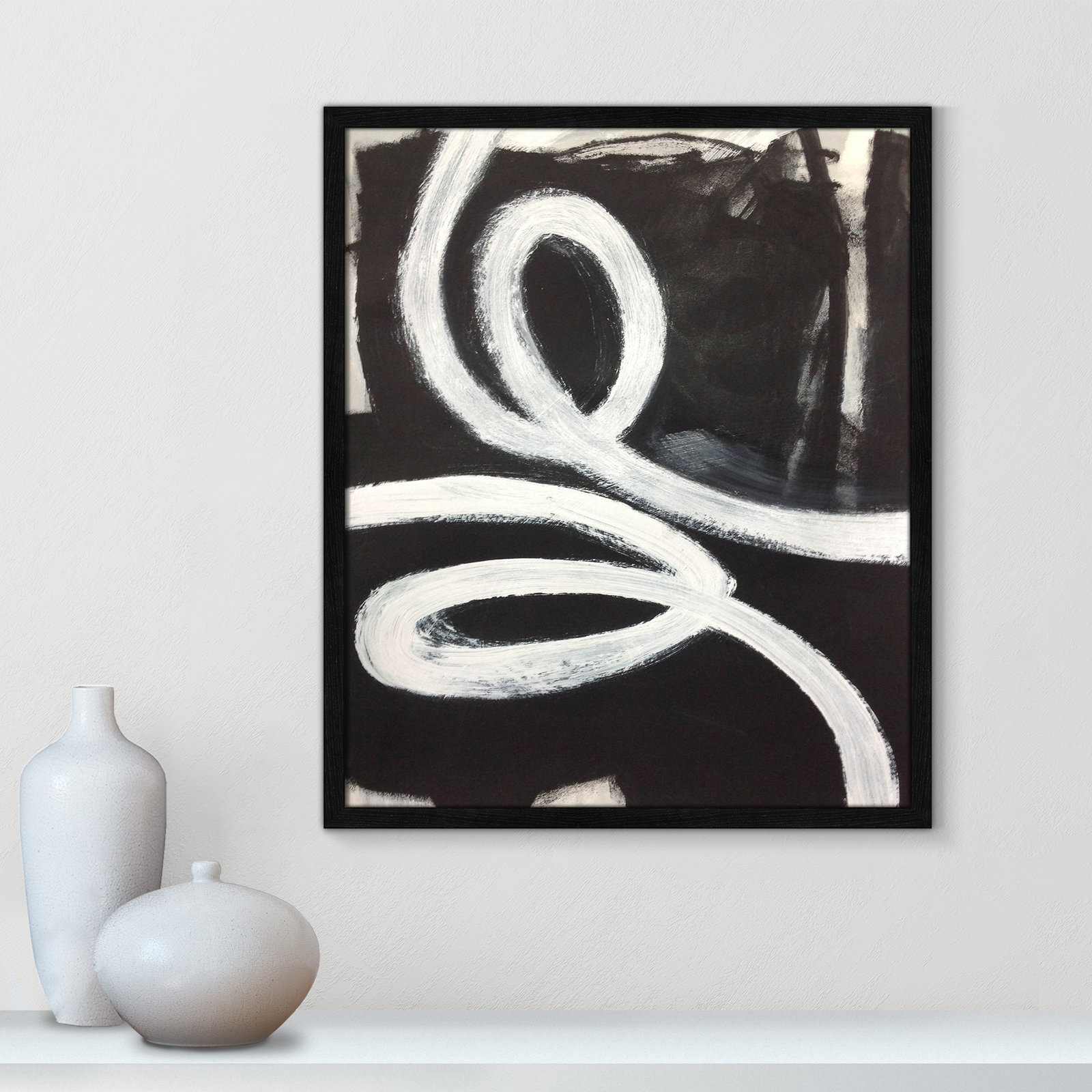 Swirly Swirls I by Casa Fine Arts, Black Slim Unmatted Picture Framed, 25.5" H x 21.5" W x 0.75" D