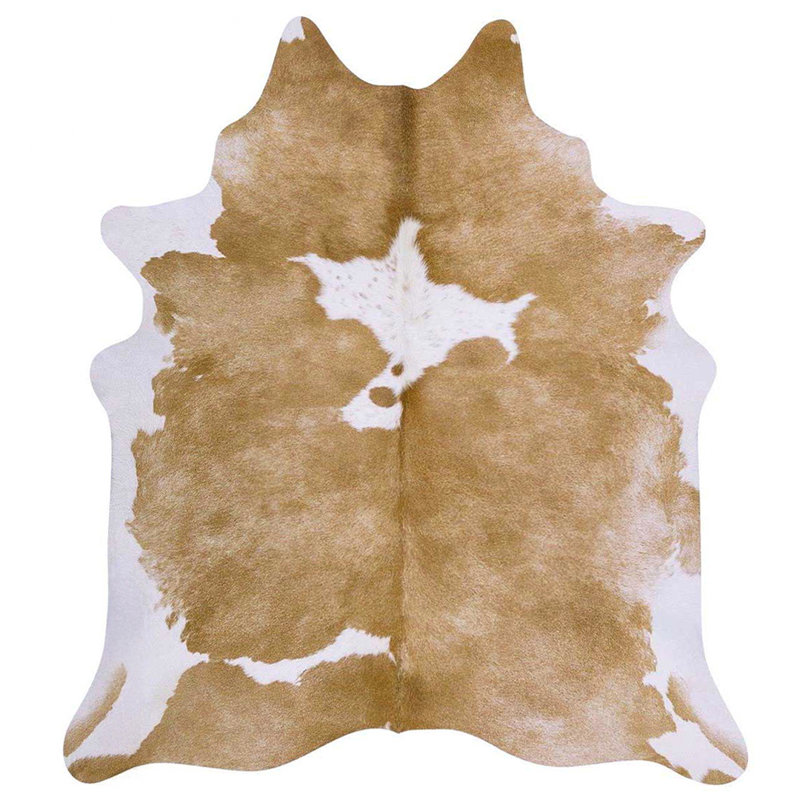 Tapis en cuir de vache beige et blanc Bullins - Tapis en cuir véritable, parfait pour un décor rustique ou moderne.