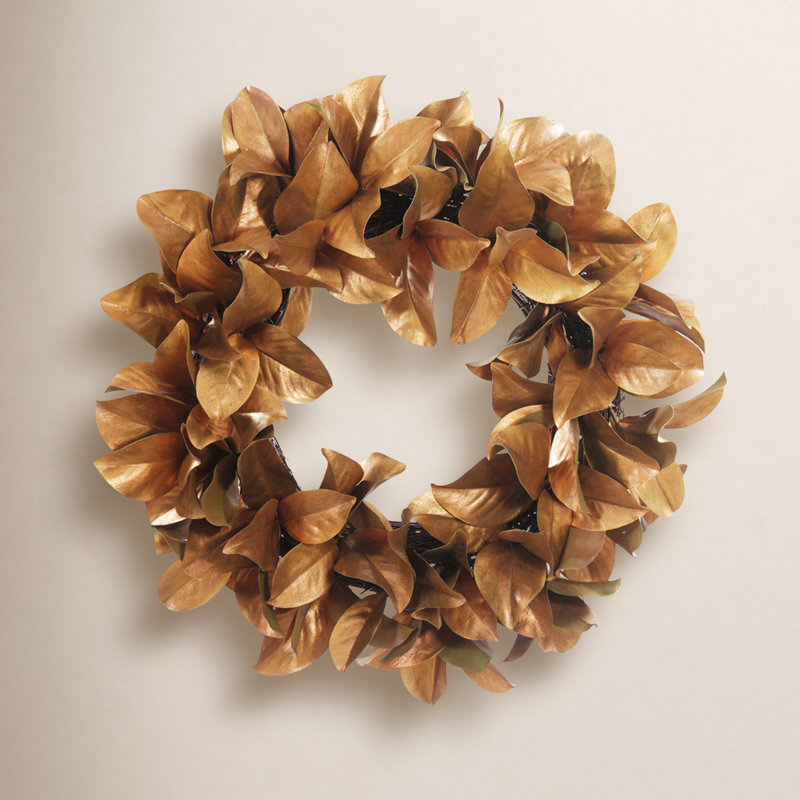Magnolia Leaf Christmas Polyester Wreath, 30" H x 30" W x 7.5" D