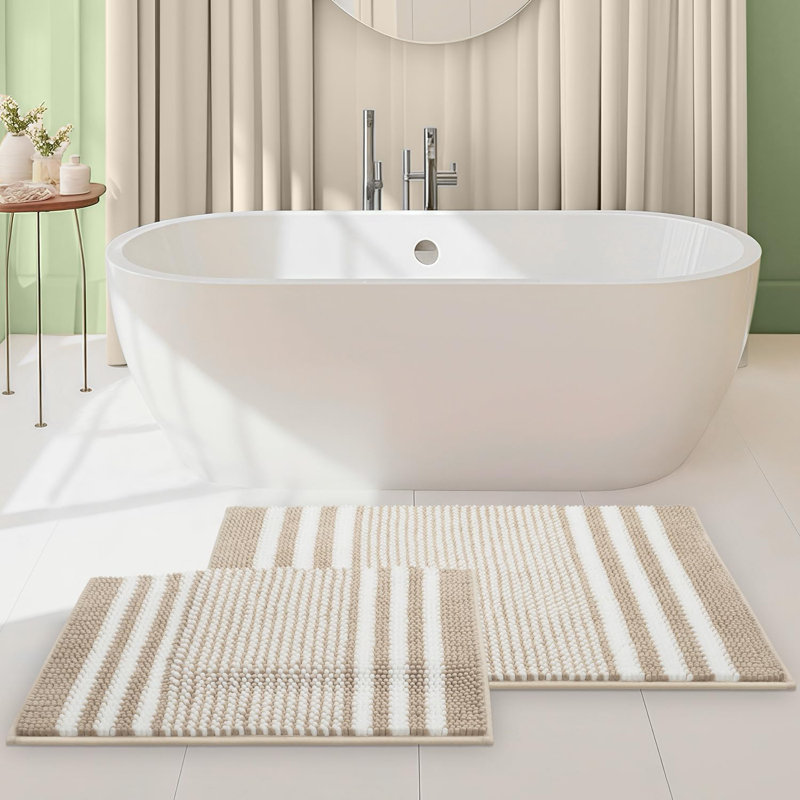 Ensemble de tapis de salle de bain 2 pièces, tapis de bain en chenille pelucheux