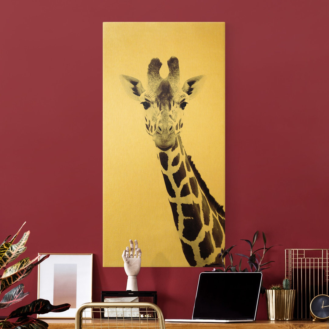 Leinwandbild Giraffen Portrait in Schwarz-weiß