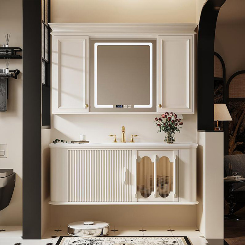 French style multifunctional bathroom cabinet, 47", White