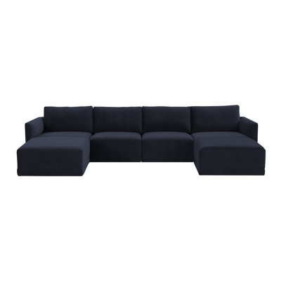 Canapé et méridienne modulaire en velours avec repose-pieds 135,4 po Deirdre