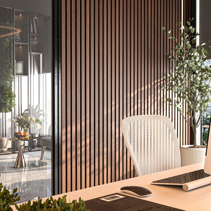 106" x 12.6" Acoustic Wood Wall Panelling, Decorative Sound Proof Slat Panels, Dark Chestnut