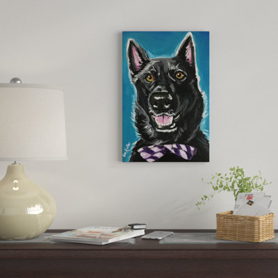 «Black German Shepherd With Bow Tie» par Hippie Hound Studios, impression sur toile tendue